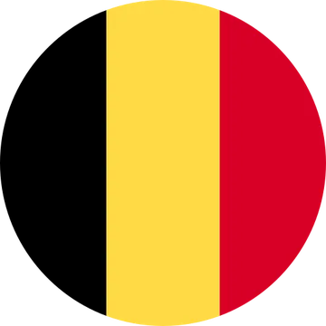 Demi-cercle aux trois bandes verticales de la couleur du drapeau belge : noir à gauche, jaune au centre, rouge à droite.