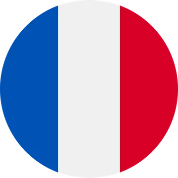 Drapeau de la France en cercle avec trois bandes verticales de couleur bleu, blanc et rouge.