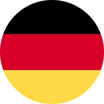 Demi-cercle avec le drapeau allemand, bandes horizontales rouges en haut et jaunes en bas.